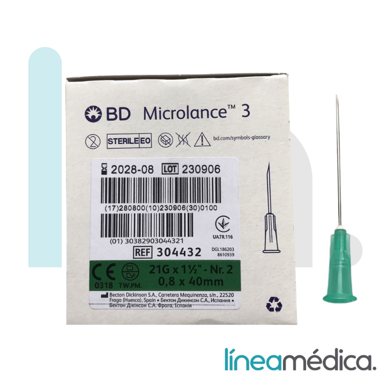 AGUJA CONO LUER 0.8 X50 21G (verde) c/100 ud